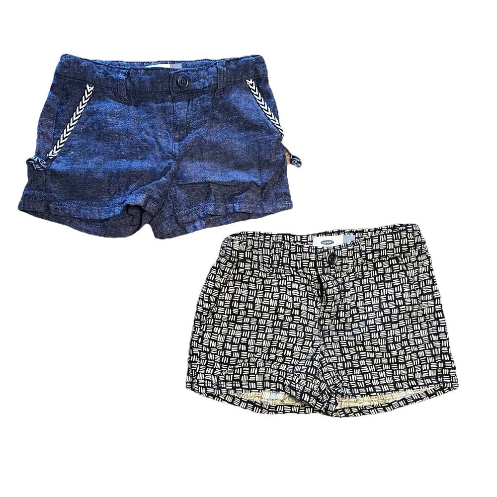Old Navy Girls Shorts Lot Linen Blend Size 7 & 8 Adjustable Waist Blue Black